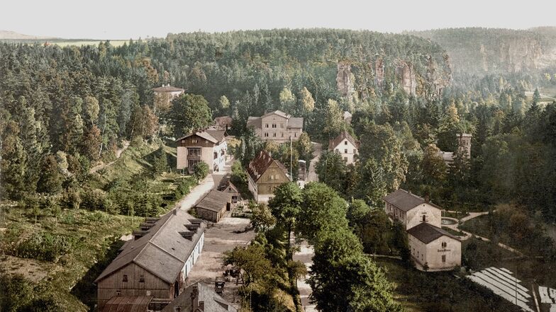 Um 1900 gehörten zur Schweizermühle mehrere Gebäude wie das markante Kurhaus (im Foto links, hinten Mitte).