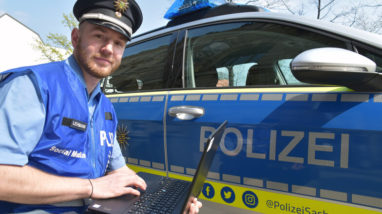 Polizeikommissar Christian Lehmann gehört seit Anfang 2018 zum Social-Media-Team der sächsischen Polizei.