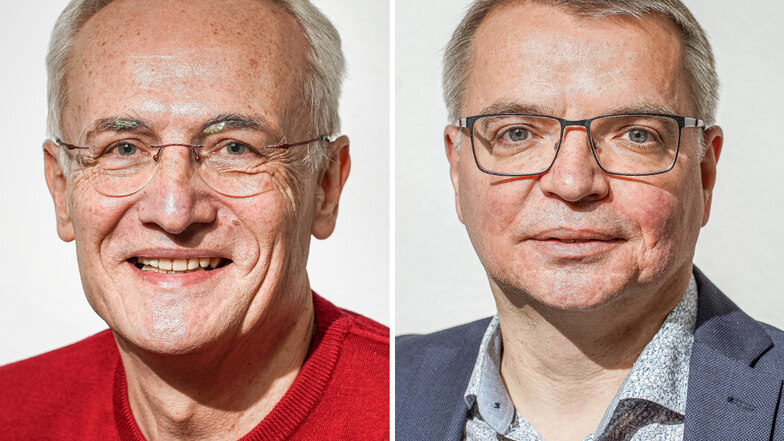 Ulli Schönbach (rechts) ist neuer Geschäftsführer des Bautzener Regionalverlags der Sächsischen Zeitung. Sein Vorgänger Ralf Haferkorn ist zum 31. März in den Ruhestand gewechselt.