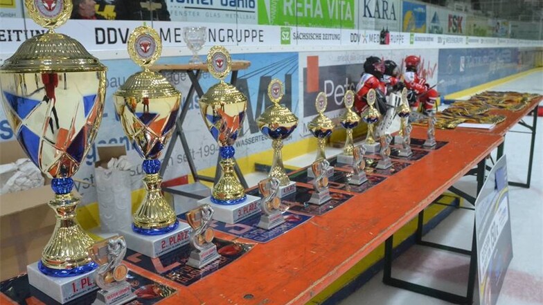 So sahen die Pokale für den Sieger und die Platzierten beim Bambini-Turnier aus.