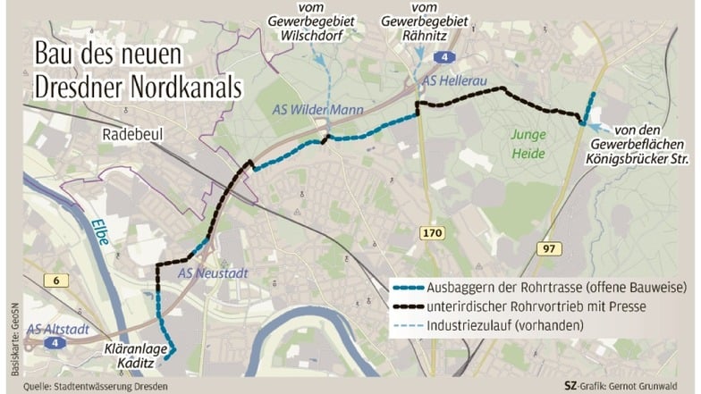 Auf dieser Grafik sind der Verlauf und die Anschlüsse des neuen Industriesammlers Nord dargestellt.