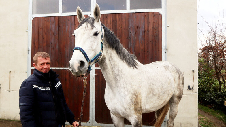André Schlegel (43) ist gern bei seinem Osterpferd Kira (7). Seit vielen Jahren besorgt der Wittichenauer zugleich Pferde für andere Teilnehmer.