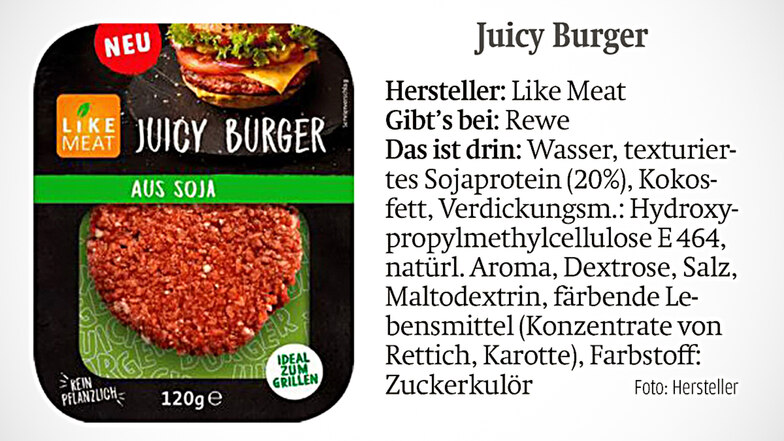Juicy Burger kann man bei Rewe kaufen.