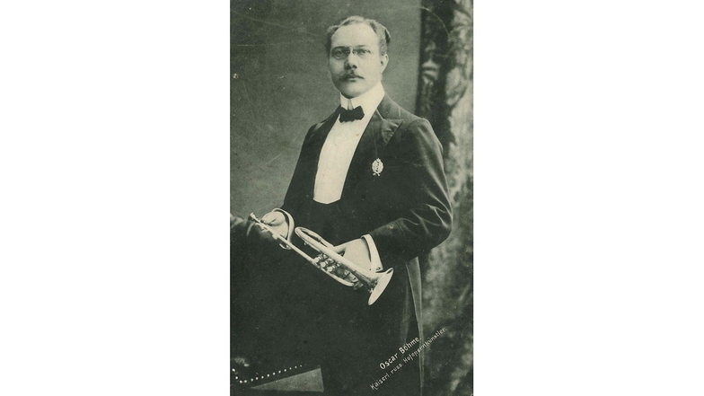 Eines der wenigen Fotos von Oskar Böhme, der an der Trompete als Weltstar galt. Er stammte aus dem Weißeritztal.