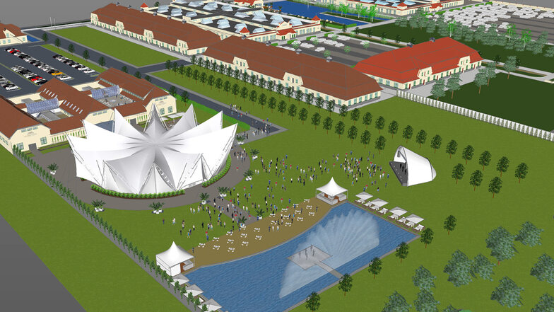Unternehmer Mirco Meinel plant neben den Futterställen im Ostragehege ein neues Veranstaltungsareal samt Event-Zelt und künstlichem See.