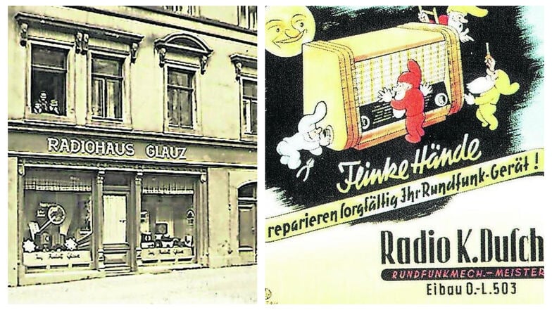 Eines von vielen Rundfunkgeschäften, die in den 1930er Jahren in Zittau betrieben wurden, war Radio-Glauz an der Bautzener Straße. Auch Radio-Duscha in Eibau schaltete Werbeanzeigen (rechts).