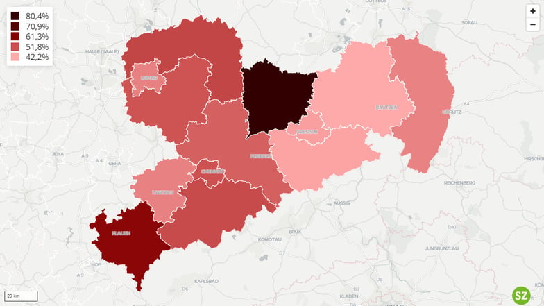 Unsere interaktive Karte zeigt, wo das BSW in Sachsen den meisten Zuspruch findet.
