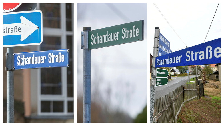 Schandauer Straße in Sebnitz, Hinterhermsdorf und Mittelndorf (v.l.n.r.) Nur eine behält ihren Namen.