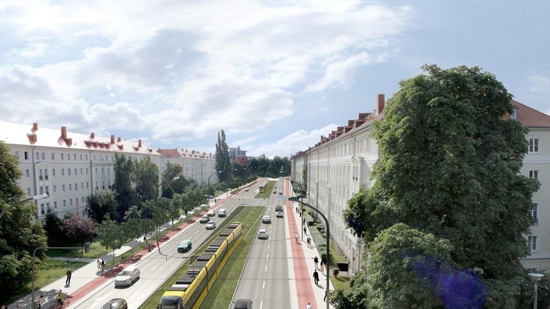 Künftig sollen Straßenbahnen über die Nossener Brücke zur Nürnberger Straße fahren. Doch frühestens in fünf Jahren kann der Bau in diesem Abschnitt beginnen.