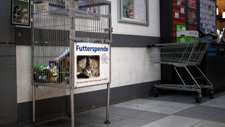 Am liebsten sehen die Ehrenamtler die Boxen gefüllt wie hier in Riesa. Im dortigen Kaufland bittet der Tierschutzverein aus der Sportstadt für ihre Schützlinge um Unterstützung.