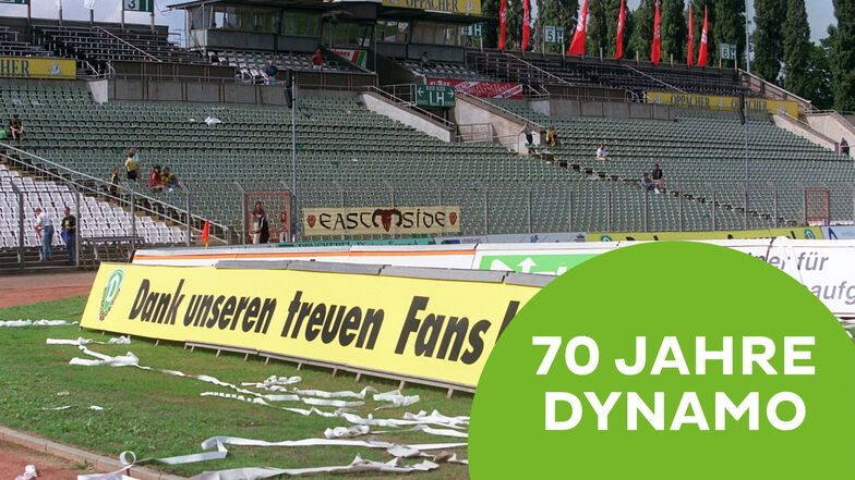 Das Logo grün, der offizielle Name 1. FC Dynamo und das alte, baufällige Harbig-Stadion so leer wie selten: die Jahrtausendwende im Dresdner Fußball.