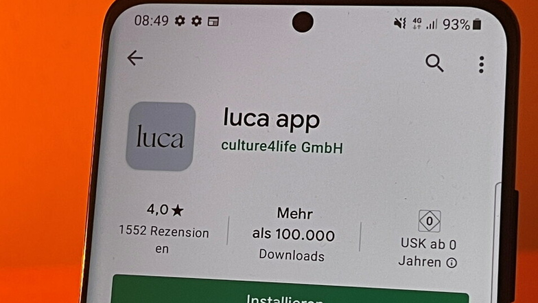 So sieht die Luca-App im Google Play Store auf einem Android-Smartphone aus.
