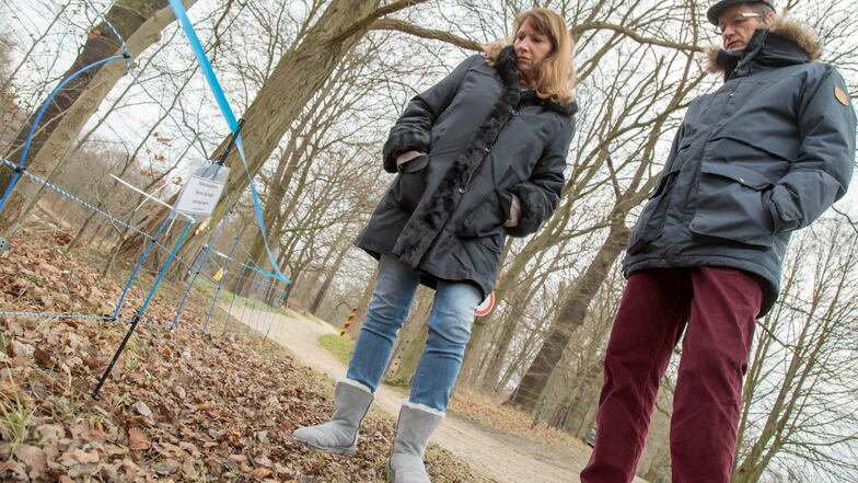 Sachsens Sozialministerin Petra Köpping hatte sich immer wieder auch über den Zaunbau gegen die Schweinepest entlang der Neiße selbst ein Bild gemacht. Hier im Park Bad Muskau.
