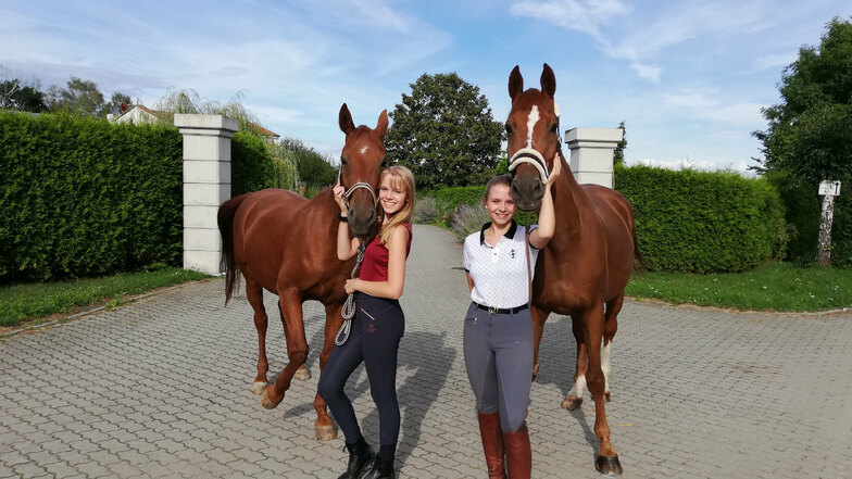 Serafina-Cassandra Marx und Nina-Marlen Marx mit ihren Pferden Escurial und Apollo (von links) sind Freitzeitreiterinnen aus Görlitz.