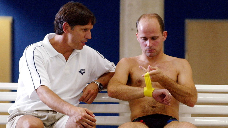 Bundestrainer Lutz Buschkow (l.) und Jan Hempel bei einem Lehrgang 2003 in Dresden.