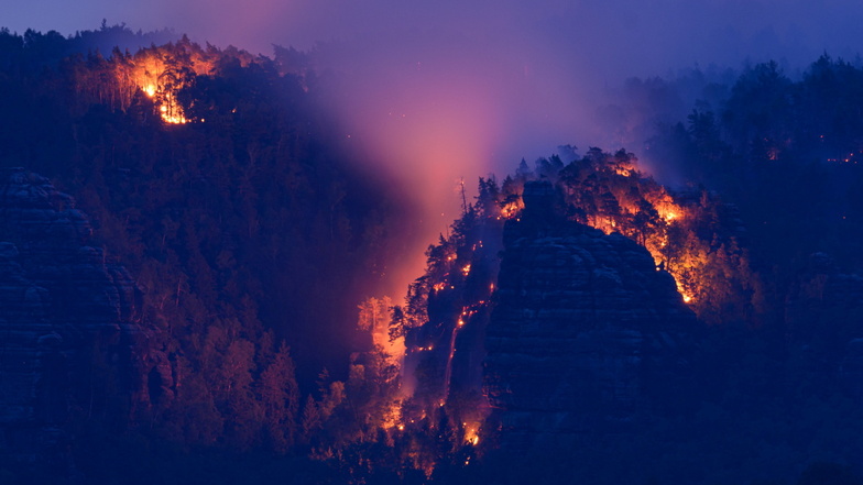 Der Wald brennt im Nationalpark Sächsische Schweiz: Wochenlang waren hier täglich bis zu 800 Kameraden im Einsatz, um die Feuer zu löschen.