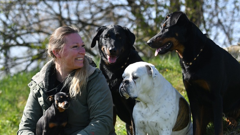 Rückkehrerin Juliane Hille mit ihren vier Hunden. „Jeder Hundehalter sollte sich wie ein Rudelführer verhalten.“