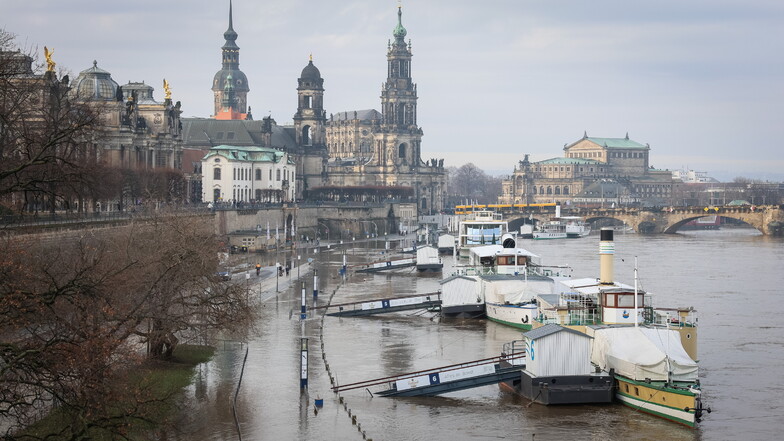 Die Elbe bei einem Pegel von 5,65 Meter am Samstag in Dresden.