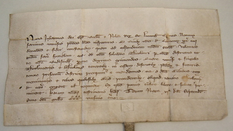 Die älteste noch vorhandene Urkunde der Stadt Kamenz - ausgestellt durch König Johann von Böhmen - gewährte den Kamenzer Bürgern im 14. Jahrhundert Zollfreiheit im damaligen Budissiner Land.