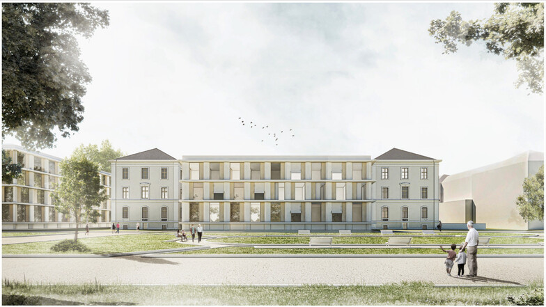 So soll das Haus P am Krankenhaus Dresden-Friedrichstadt nach der Sanierung aussehen. Der Baustart ist für 2025 geplant.