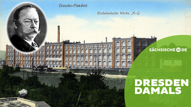 Die Eschebachwerke in Dresden-Pieschen auf einer Karte von 1910. Es war damals eine hochmoderne Fabrik. Carl Eschebach hatte es vom einfachen Klempner zum Großindustriellen gebracht.