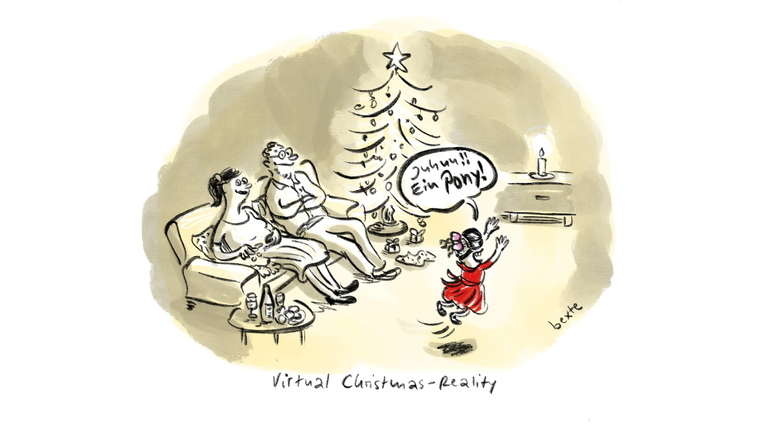 Die Gewinnerin des diesjährigen Karikaturistenpreises heißt Bettina Bexte mit ihrer Karikatur "Virtual Christmas-Reality".