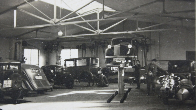 Hightech mit Historie: So sah es um 1935 beim Glaubitz Autodienst in Zittau aus.