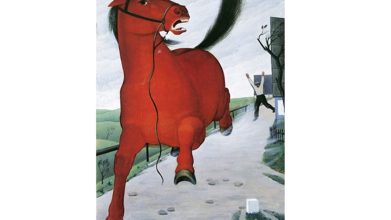 „Das rote Pferd“, entstanden 1932, ist Ewald Schönbergs bekanntestes Gemälde und eines der Höhepunkte der großen Ausstellung auf Schloss Burgk.
