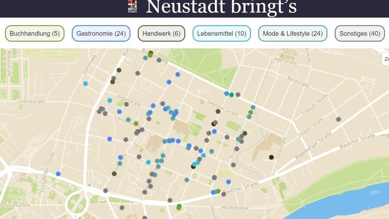 Die Karte auf der Website "Neustadt bringt's" zeigt Gastronomen, Händler und Initiativen vor Ort und informiert über deren Angebote und Öffnungszeiten während der Corona-Krise.