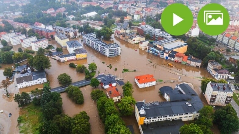 Jelenia Góra (Hirschberg) stand weiträumig unter Wasser.