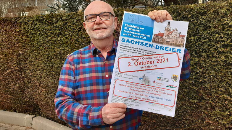 Die Frühlingswanderung Sachsen-Dreier muss erneut in den Herbst verschoben werden. Axel Weise zeigt das geänderte Plakat.
