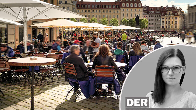 Jeder Sonnenstrahl wird genutzt: Nicht nur in Dresden kosten Menschen die neuen Gastro-Freiheiten voll aus.
