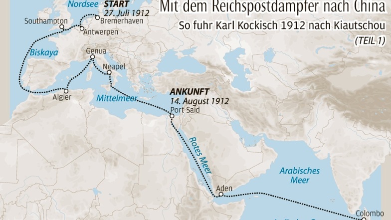 Zwischen Europa und Afrika: So begann Karl Kockischs Seereise nach Ostchina.