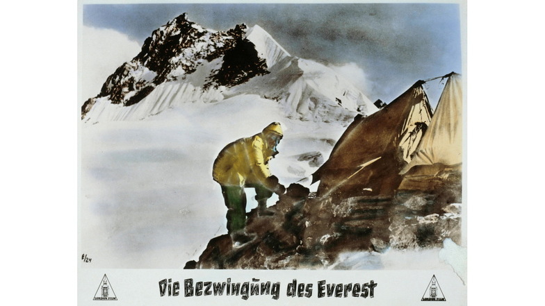 Werbefoto für den Film „Die Bezwingung des Everest“. Die Dokumentation aus dem Jahr 1953 soll beim Bergsichten-Festival laufen – aber es gibt ein Problem.
