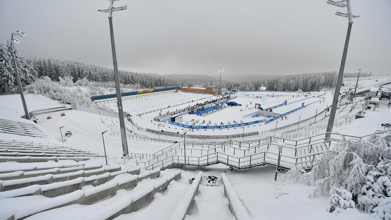 Hier findet ab Freitag der Biathlon-Weltcup statt: in der Arena von Oberhof.