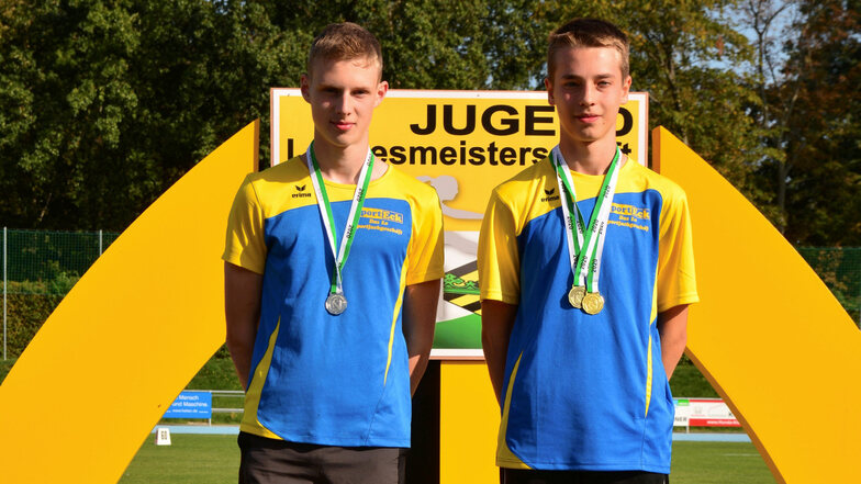Leichtathletik-Landesmeisterschaften in Mittweida: Für Hoyerswerda erfolgreich waren Luca Sommer (links) und Jannes König.