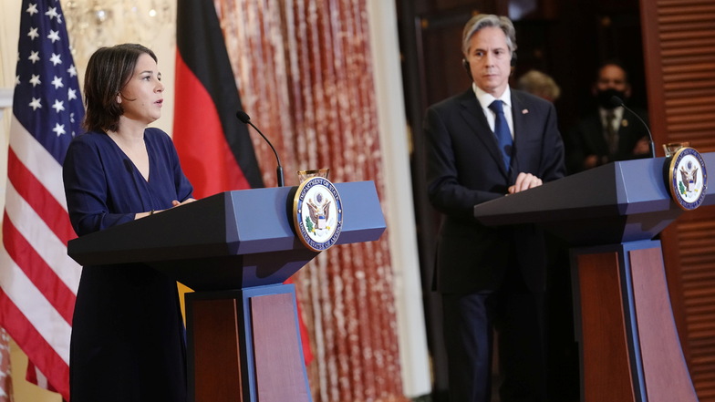 Außenministerin Annalena Baerbock (Bündnis 90/Die Grünen) gibt zusammen mit US-Außenminister Antony Blinken eine Pressekonferenz nach Gesprächen vor allem über den Konflikt zwischen Russland und der Ukraine.