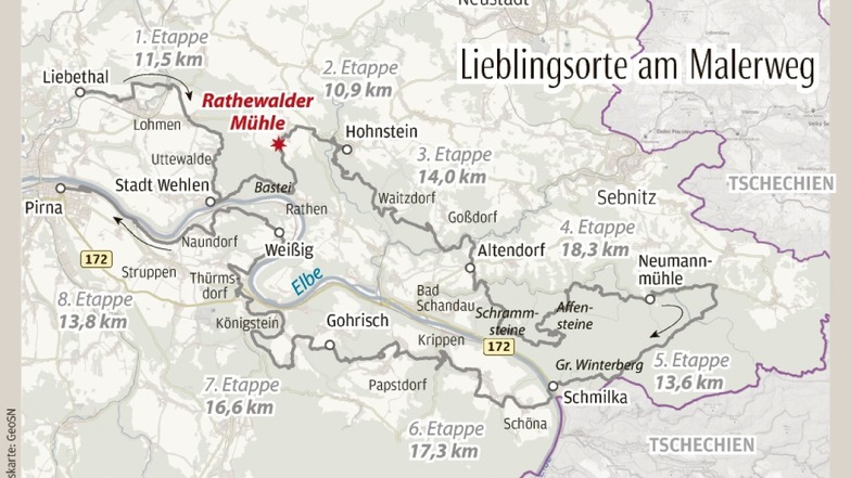 Die Rathewalder Mühle markiert das obere Ende des schluchtartigen Amselgrunds.