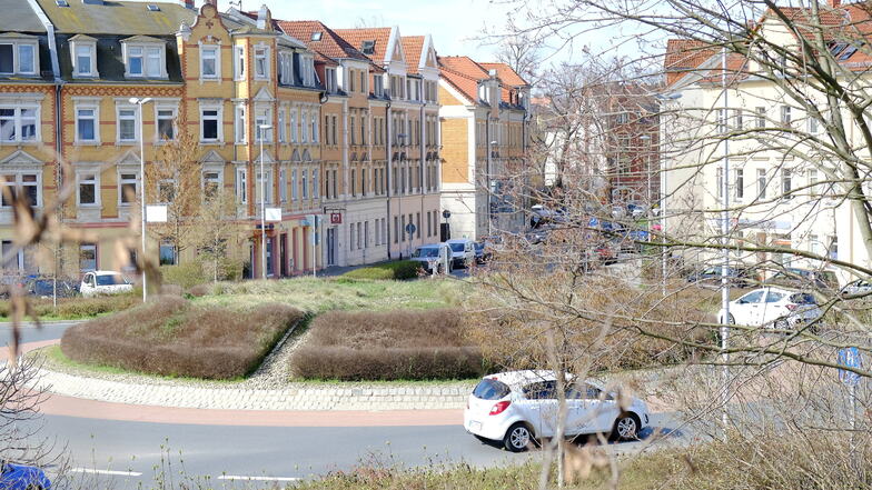 Mit gewachsenem Grün – so präsentiert sich die  Mittelinsel des Kreisverkehrs am Moritzburger Platz in Meißen –  noch.