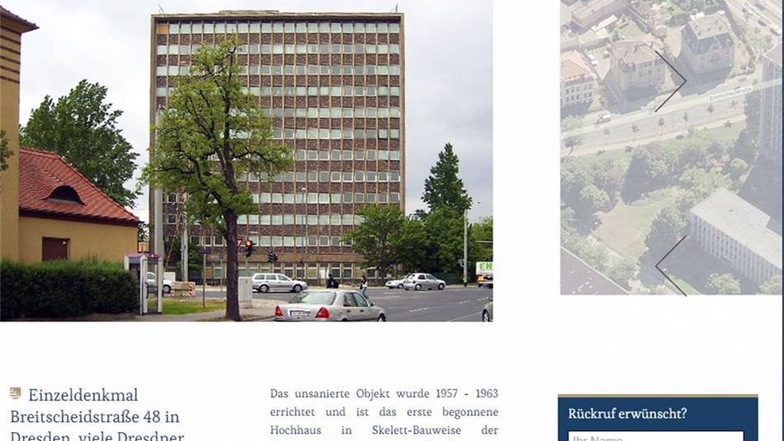 So präsentiert sich das leerstehende Hochhaus auf der Homepage der  MEIAG Sächsische Immobilien AG.