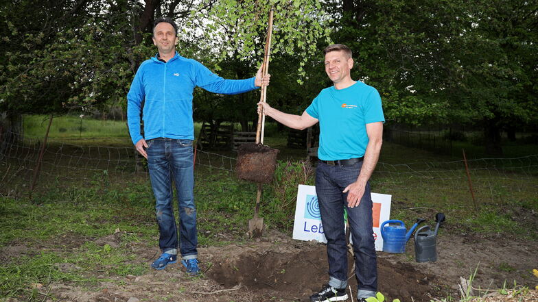 Zum Wahlkampfauftakt pflanzte Gunnar Hoffmann gemeinsam mit dem amtierenden Oberbürgermeister Marco Müller (CDU) einen Baum. Aufforsten will Hoffmann auch, wenn er gewählt werden sollte. Sein Ziel: 10.000 neue Bäume.