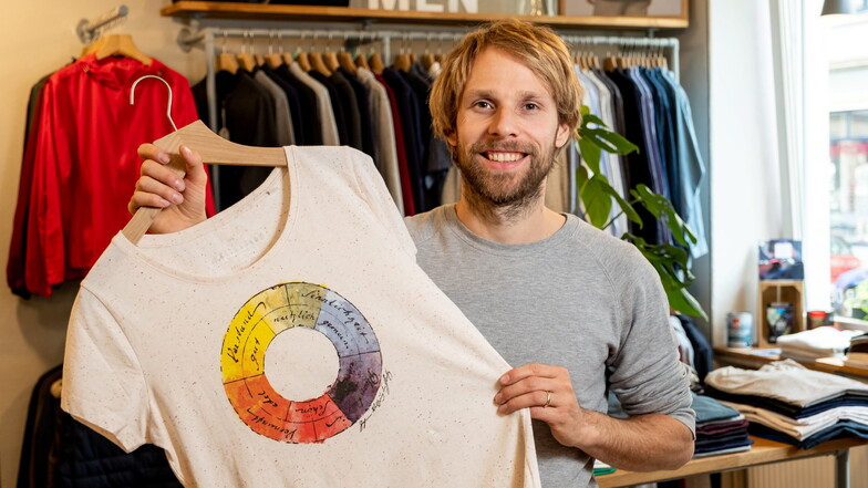 Unter dem Namen Unipolar verkauft der promovierte Physiker in Dresden selbst designte Textilien, aber auch Mode anderer nachhaltiger Hersteller.