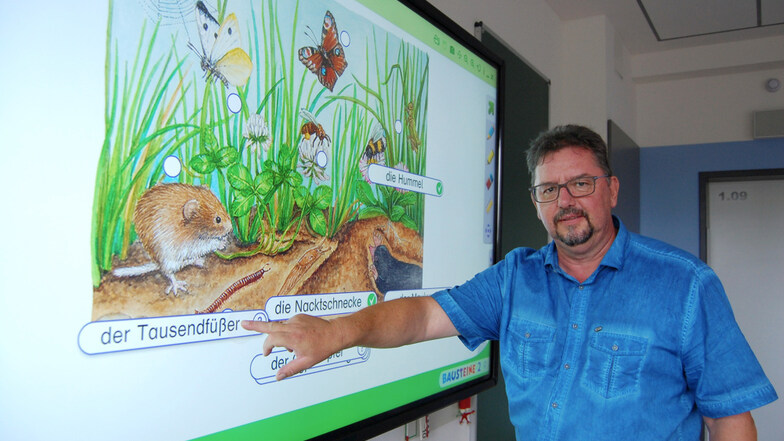 Torsten Kilz ist der Leiter der Grundschule „An der Elster“, wo nun eine komplette Rundum-Ausstattung mit interaktiven Tafeln erreicht ist.