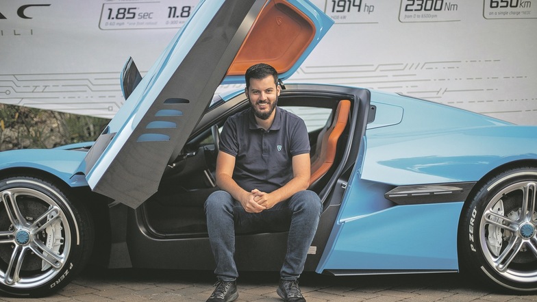 Der 30-jährige kroatische Erfinder und Unternehmer Mate Rimac vor einem seiner schnellen Elektroautos.