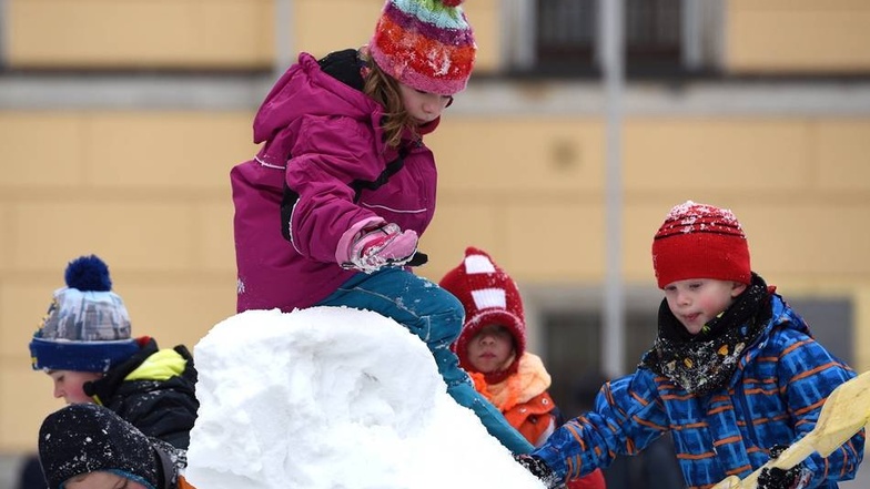 Die Kinder bauten, spielten und tobten im Schnee.