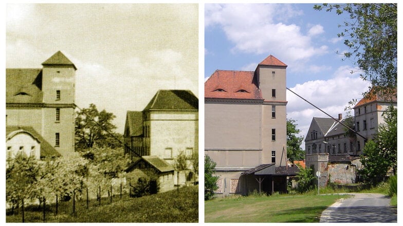 So sah die Olbersdorfer Obermühle in ihren besten Zeiten aus (links). Verfallen zeigte sich der Gebäudekomplex 2007, wenige Jahre vor dem Abriss