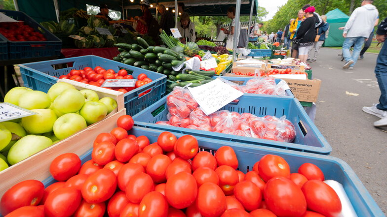 Jede Menge Tomaten und anderes Obst und Gemüse gibt es unter anderem am Stand von Jens Kühne.