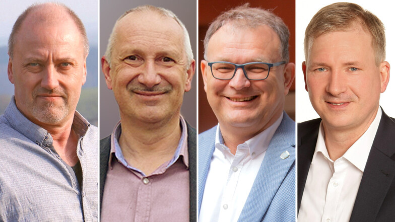 Thomas Wuttke, Jürgen Arlt, Heiko Driesnack und Thomas Meltke (v. l.) wurden im Landkreis Bautzen als Bürgermeister gewählt - im zweiten Anlauf.