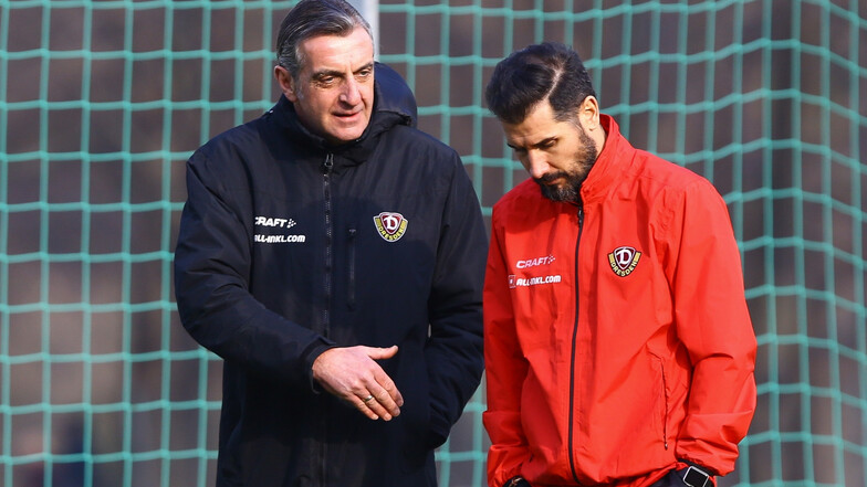 Bilden weiter eine Einheit: Dynamo-Sportgeschäftsführer Ralf Minge und Cheftrainer Cristian Fiel.