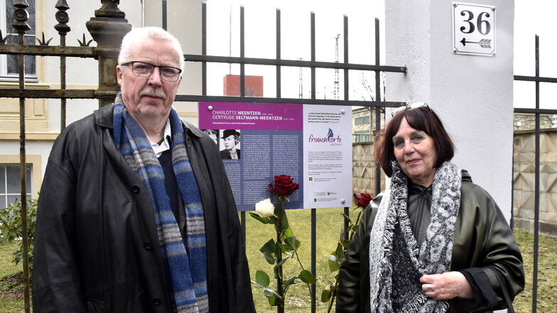 Renate Schönfuß-Krause und Klaus Schönfuss aus Radeberg waren bei der Enthüllung der Gedenktafel an der Wiener Straße in Dresden dabei. Sie haben sich mit dem Leben der Unternehmerinnen beschäftigt.